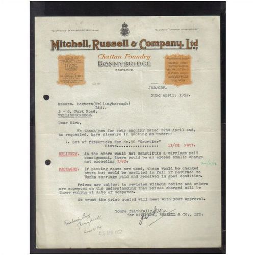 MITCHELL,RUSSELL & CO LTD,CHATTAN FOUNDRY,BONNYBRIDGE, SCOTLAND,23AP1952