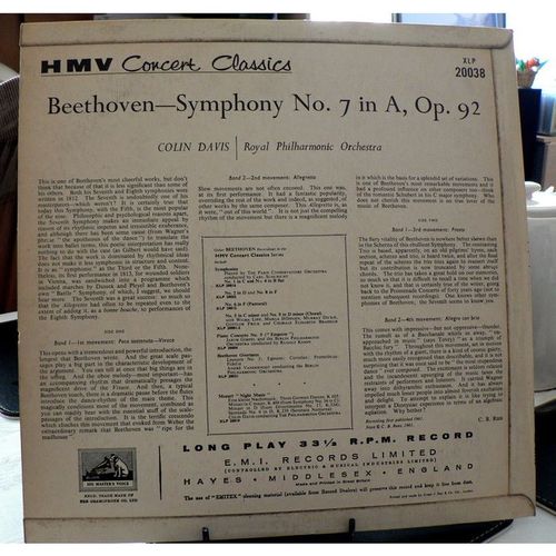 Beethoven Symphony No.7 - Colin Davis & Royal Philharmonic - HMV - SXLP 20038