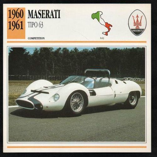 1960 to 1961 Maserati TIPO 63 Classic Car Photo and Info Card