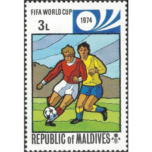 MALDIVES, FOOTBALL, W Germany World Cup, blue 1974, 3L