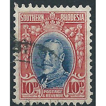 Southern Rhodesia 1933 SG22a 10d Blue & Scarlet Perf 11.5 Fine Used . . ..