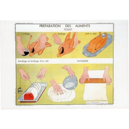 Meat Cooking Cookery Bread Pastry Rolling Pin Old Wall Chart Postcard