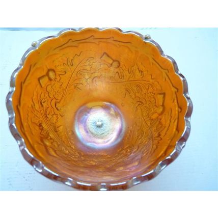 Fine Vintage 1940s Pressed Carnival Glass Marigold Bowl, Iridescent, D 14 cm