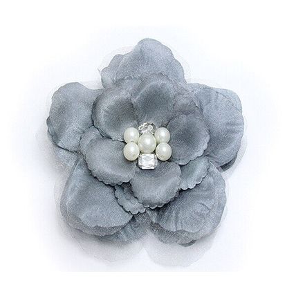 Brooch Silk Flower w/ Faux Pearl Beads - Grey - BC-ABO25113GY