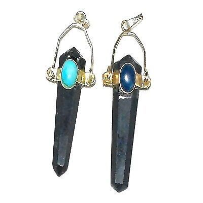 Genuine Stone Black Faceted Point Pendant with Hanging Bail