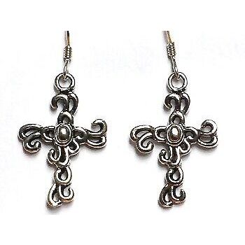 Sterling Silver Filigree Cross Dangle Earring