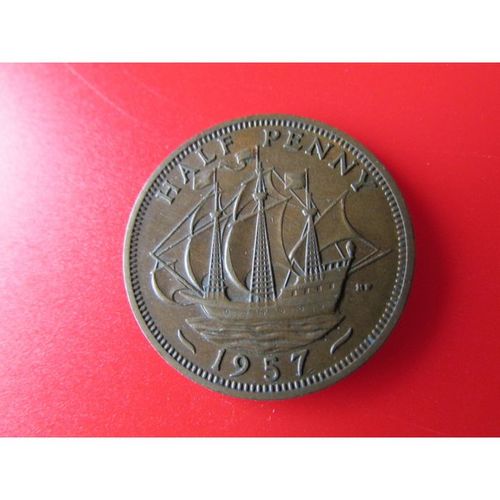 1957 QUEEN ELIZABETH II HALFPENNY - COIN - 2 FREE POST. AY