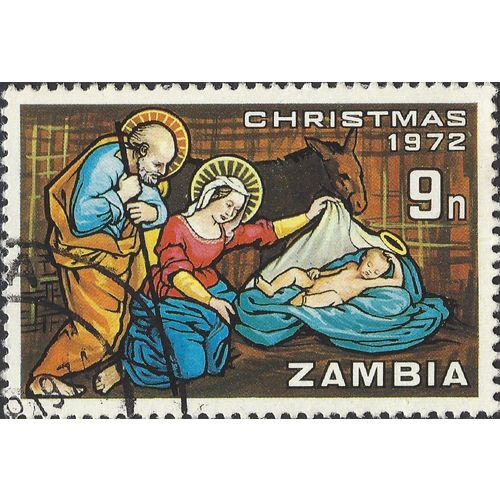 ZAMBIA, CHRISTMAS, stable scene, brown 1972, 9n