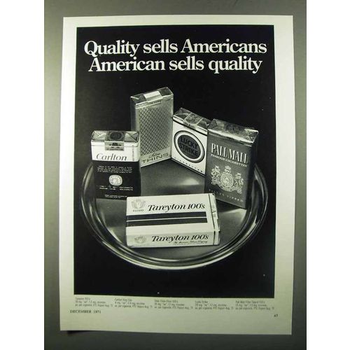 1971 Tareyton, Carlton, Lucky Strike, Pall Mall Ad