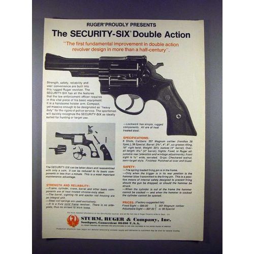 1971 Ruger Security-Six Double Action Revolver Gun Ad!