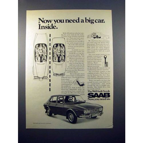1971 Saab 99 Sedan Car Ad - You Need a Big Car Inside