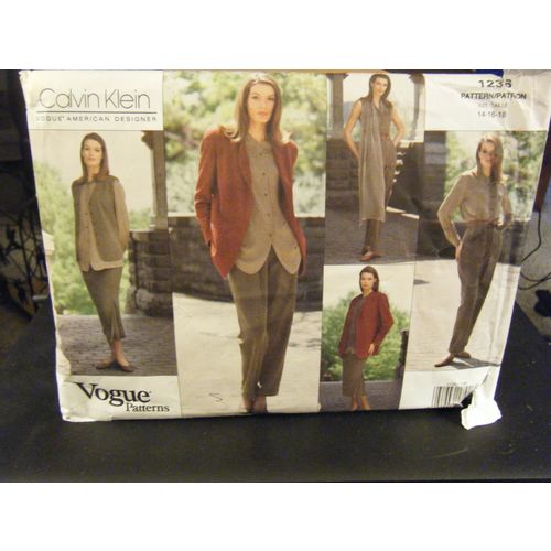 Vogue Calvin Klein 1236 Jacket Vest Shirt Skirt Pants & Scarf Pattern - 14-18