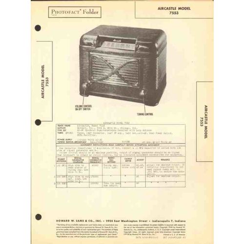 AIRCASTLE model 7553 5 tube AM radio receiver Sams Photofact manual