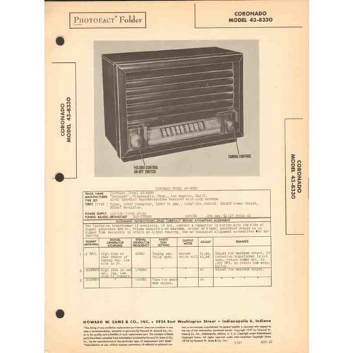 CORONADO model 43-8330 5 tube AM radio receiver Sams Photofact manual