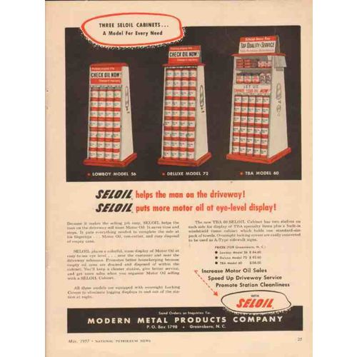 MODERN METAL PRODUCTS COMPANY 1957 Seloil cabinets driveway vintage ad