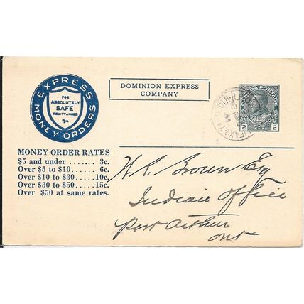 Canada. #P34d Postal Card USED Admiral Dominion Express Co 1905 fm: 161-19