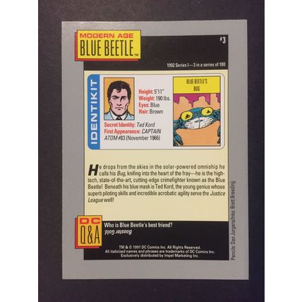 DC Cosmic Cards trading card #3-Blue Beetle, excellent condition!
