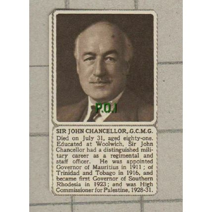 (4898) Sir John Chancellor Mauritius Palestine - 1952 SMALL Clip