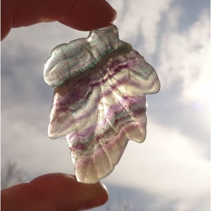 G Fluorite Leaf Gemstone Touch Stone 2.50 Inch Energy Work Pendant Inclusions