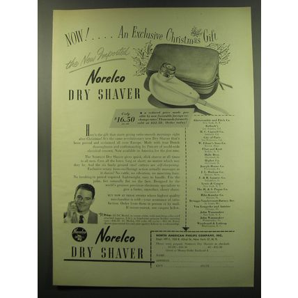 1949 Norelco Dry Shaver Ad - Now! An exclusive Christmas Gift