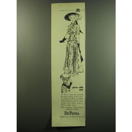 1949 De Pinna Dress and Jacket Advertisement - Pure silk $35