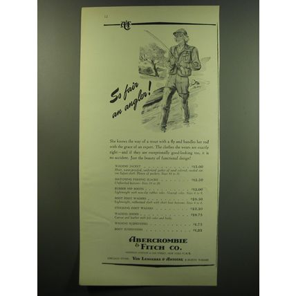 1949 Abercrombie & Fitch Ad - Wading Jacket, Fishing Slacks, Hip Boots, Waders