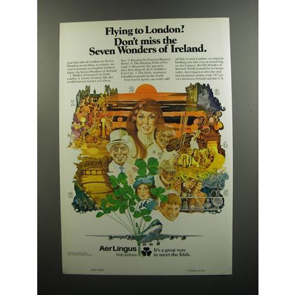 1977 Aer Lingus Airline Ad - Flying to London? Don't miss the seven wonders