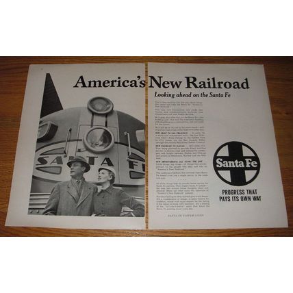 1953 Santa Fe Railroad Ad - America's new railroad