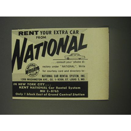 1956 National Car Rental Ad - Rent your extra car from National