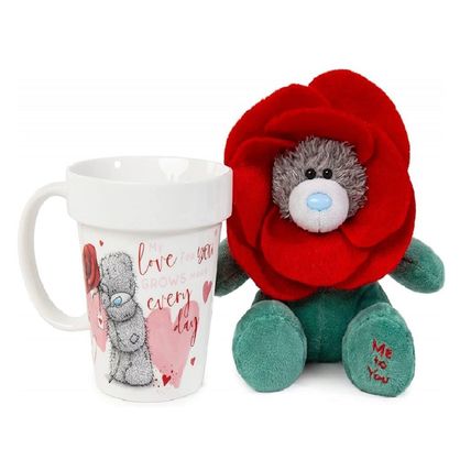 Me to You 5" Rose Flower Tatty Teddy & Plant Pot Shaped Mug