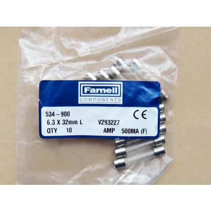 500mA 250V 1.25” 32mm Quick Blow Fuses, Farnell Pack of 10 New Old Stock