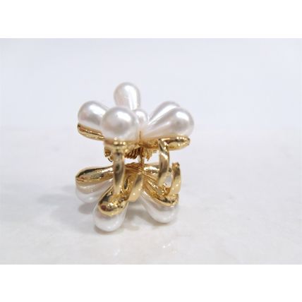 Small mini gold flower metal hair claw clip with faux pearls