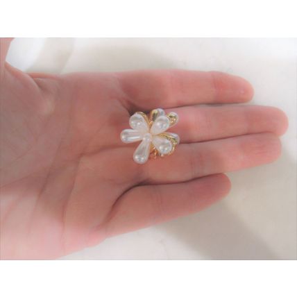 Small mini gold flower metal hair claw clip with faux pearls