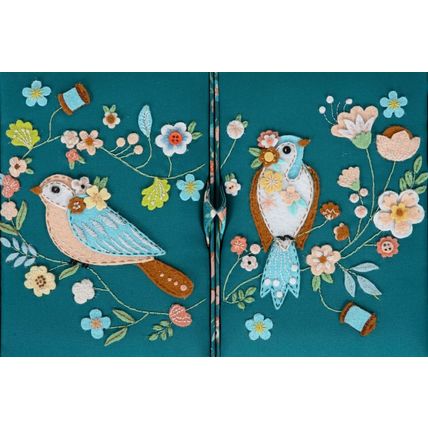 HobbyGift Sewing Box (L) Twin Lid Appliqué Bird Aviary Storage HGTLRA664