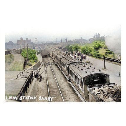 ptc6443 - Beds' - Steam Train arrives at Sandy Station, early 1900s - print 6x4