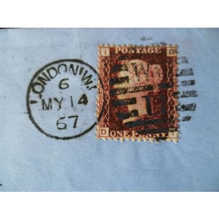 1867 GB QV 1d Red stamp ID Plate 94 cover Moss & Lowe Solicitors Hull London