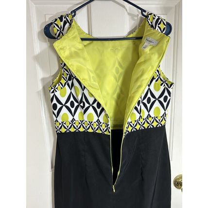 Dress Barn Womens Shift Dress Size 12 Black Green White Print Sleeveless Zip Up