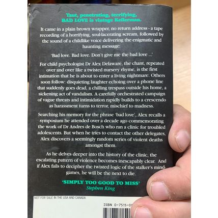 1994 JONATHAN KELLERMAN "BAD LOVE" FICTION PAPERBACK BOOK (P3)