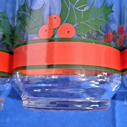 Lot 4 LIBBEY HOLLY & BERRIES 16oz Glass Flat TUMBLERS Christmas Cooler Water