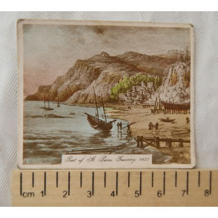 1938 hand-coloured cigarette card Part of St. Pierre, Guernsey, 1832