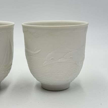 Pair Lladro Collectors Society SAILING THE SEAS CUPS CANDLE HOLDER VOTIVE WHITE