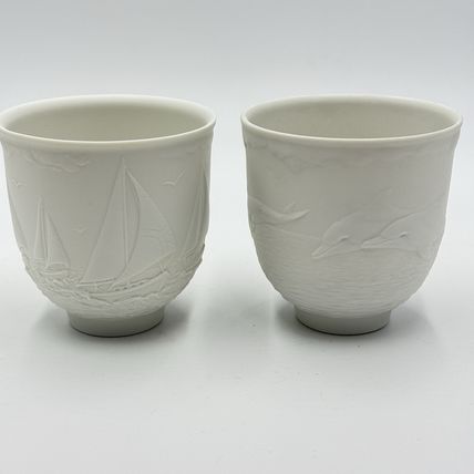 Pair Lladro Collectors Society SAILING THE SEAS CUPS CANDLE HOLDER VOTIVE WHITE