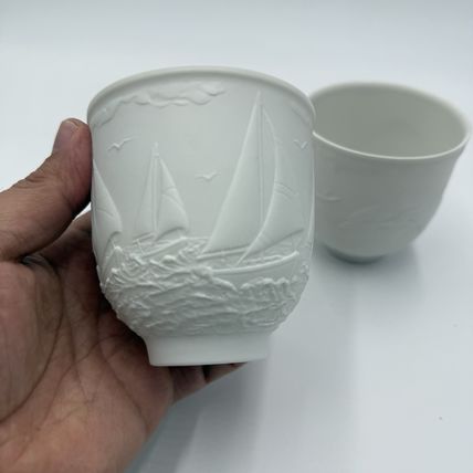Pair Lladro Collectors Society SAILING THE SEAS CUPS CANDLE HOLDER VOTIVE WHITE