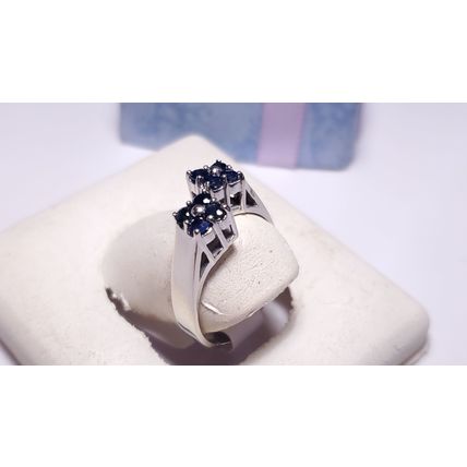 Estate .48ctw Natural Blue Sapphire Double Square Top Offset 14Kt W/G Ring#22398