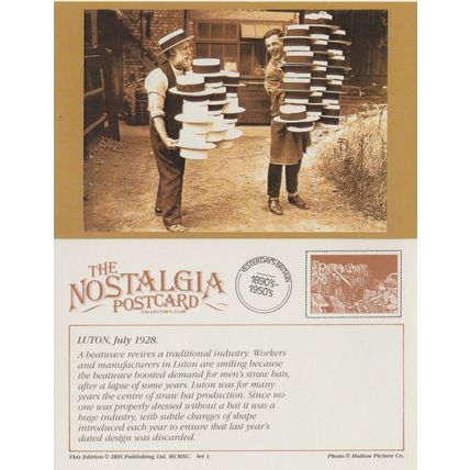 Postcard Workers Making Men's Straw Hats Luton 1928 - Nostalgia Repro