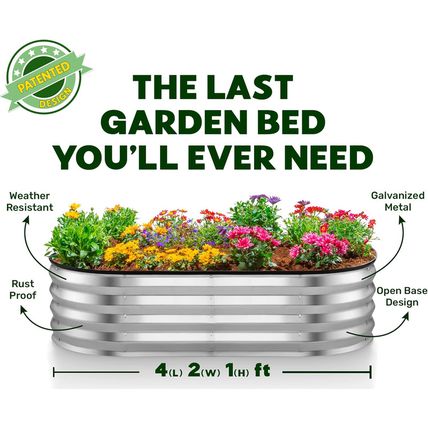 Galvanized Raised Garden Beds Outdoor // 4×2×1 Ft Planter Raised Beds for Garden