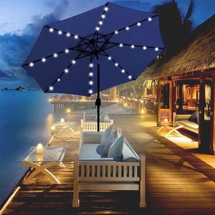 Blissun 9 Ft Solar Umbrella 32 LED Lighted Patio Umbrella Table Market Umbrella