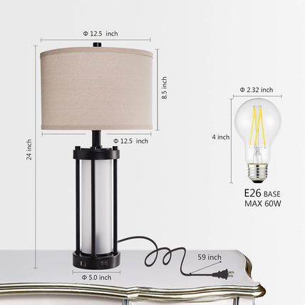 RORIA Set of 2 Modern Table Lamps for Living Room with 2 USB Ports, White Froste