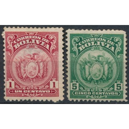 Coat of Arms: 1c & 5c P12 - Bolivia 1919 - NM H - MiNr 107 & 109