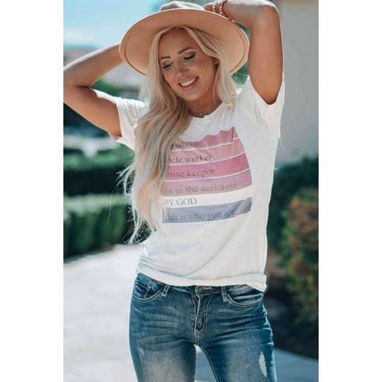White Letters Graphic Print Crewneck Short Sleeve T Shirt